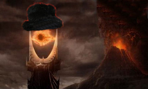 eye of sauron with mount doom and fuzzy top hat