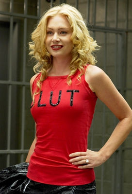 The quality of mercy is not strained, but the lettering on that shirt sure is. PDR in slut shirt